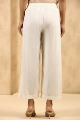 Women's Off-White Rayon Gold Printed Wide Leg Palazzo